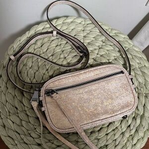 Aimee Kestenberg Brighton Cream Leather Rainbow Shimmer Top Zip Crossbody